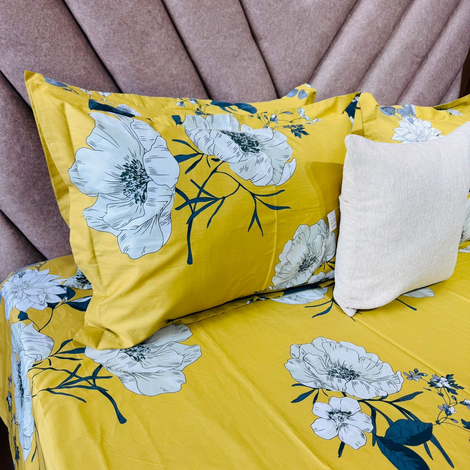 Cotton Bedsheet - PR Yellow Mellow Flowery - Sri Lanka