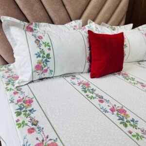 Cotton Bedsheet - PR Floral Rosevine Stripe - Sri Lanka