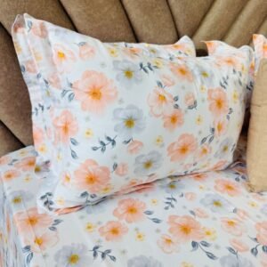 Cotton Bedsheet - PR Orange Floral - Sri Lanka