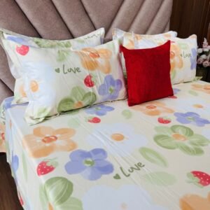 Cotton Bedsheet - PR Green Love Floral - Sri Lanka