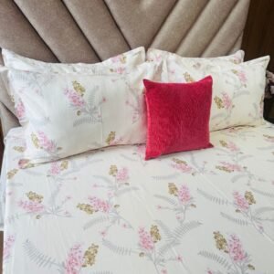 Cotton Bedsheet - PR Pink Airy Leaf - Sri Lanka