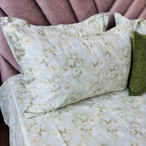 Cotton Bedsheet - PR Soft Green Roses - Sri Lanka