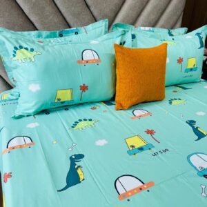 Cotton Bedsheet - PR Green Dino - Sri Lanka