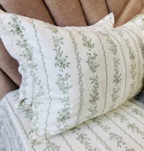 Cotton Bedsheet - Green Vine Stripes - Sri Lanka