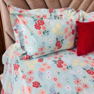 Cotton Bedsheet - Blue Meadow Flowers - Sri Lanka