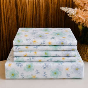 Cotton Bedsheet -green flower- Sri Lanka