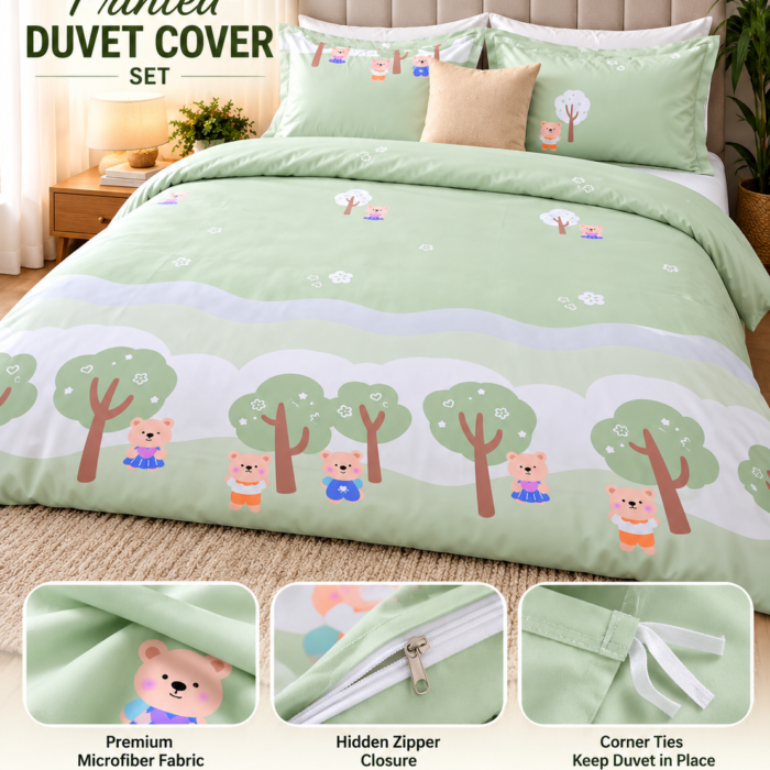 Pastel Green Teddy Bear Duvet Set
