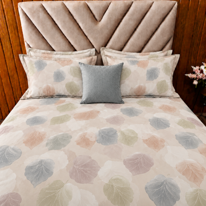 Pastel Leaf Bedding on Chevron Headboard