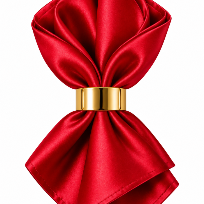 Red Satin Lotus Napkin with Gold Ring