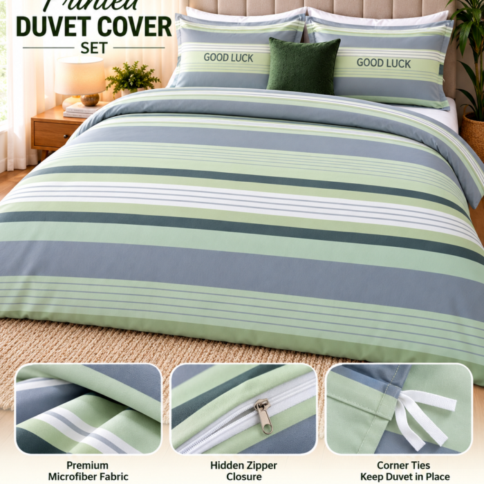 Sage Striped Duvet Cover Set Ad